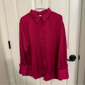 Silk Hot Pink Button-Up Blouse